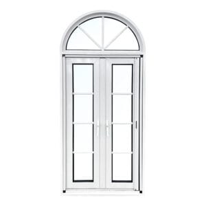 YY WINDOWS 100T energy-efficient aluminum double casement window with arched top closed front view
