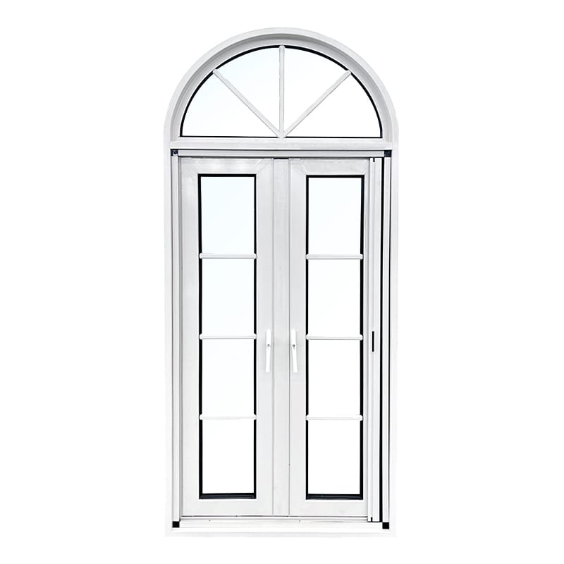 YY WINDOWS 100T energy-efficient aluminum double casement window with arched top closed front view