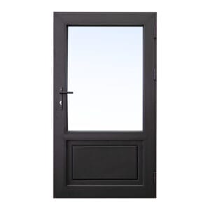 YY WINDOWS 80T energy-efficient aluminum casement door with glazed upper panel closed front view