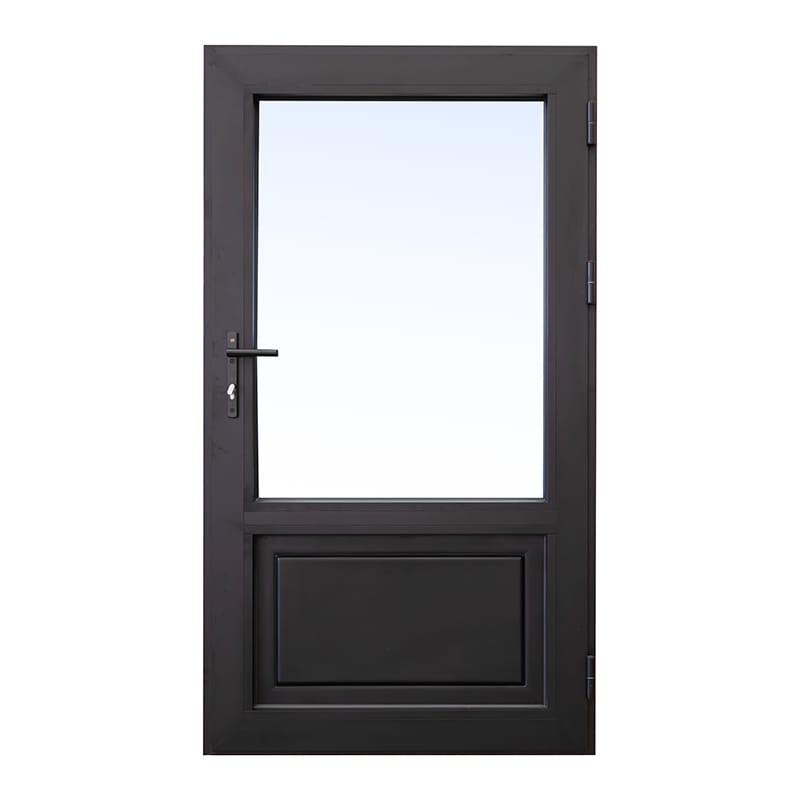 YY WINDOWS 80T energy-efficient aluminum casement door with glazed upper panel closed front view